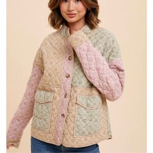 In Loom Rylie Quilted Bandanna Patchwork Pink Green Tan Jacket size medium